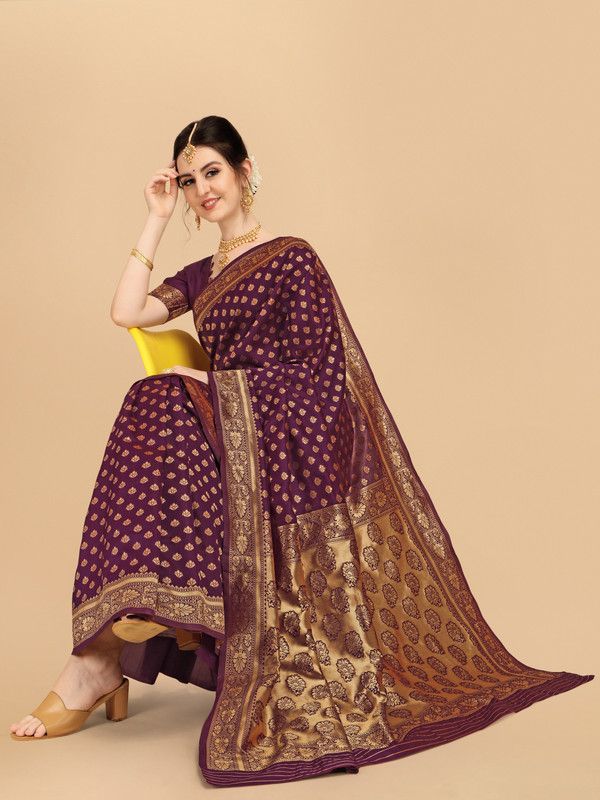 Embellished Bollywood Silk Blend Saree  (Purple)