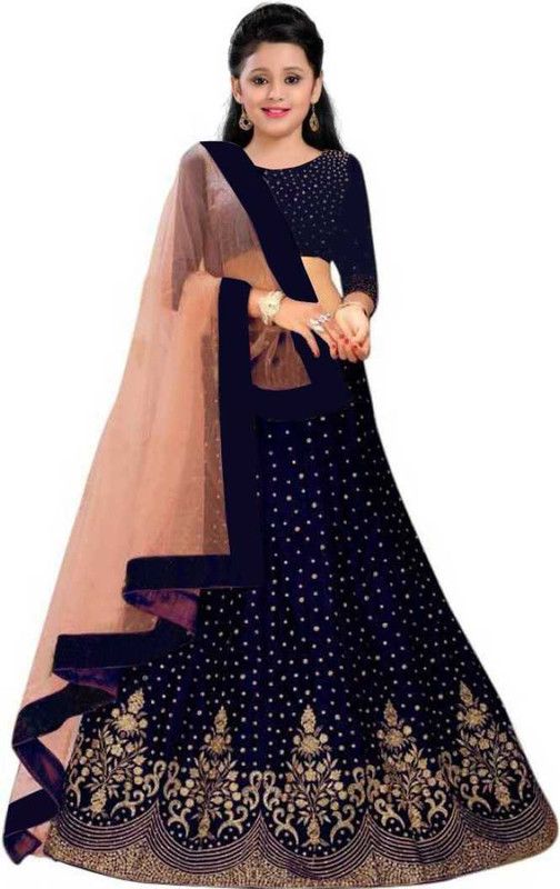 Baby Girls Lehenga Choli Ethnic Wear Embroidered Lehenga, Choli and Dupatta Set  (Blue, Pack of 1)