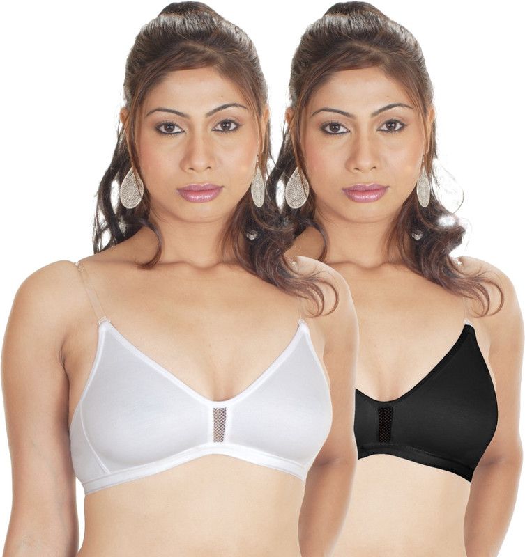Pack of 2 Women T-Shirt Non Padded Bra  (White, Black)