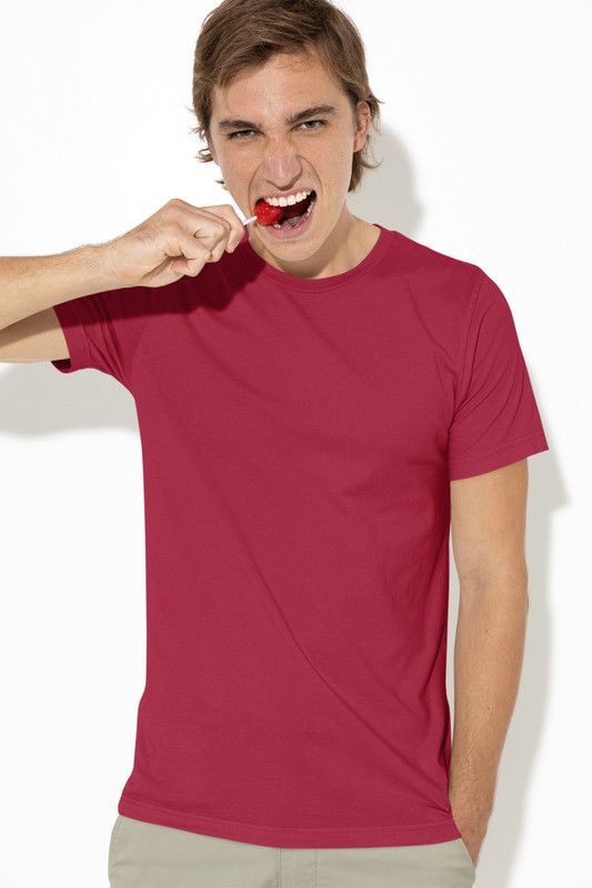 Men Self Design Round Neck Pure Cotton Maroon T-Shirt