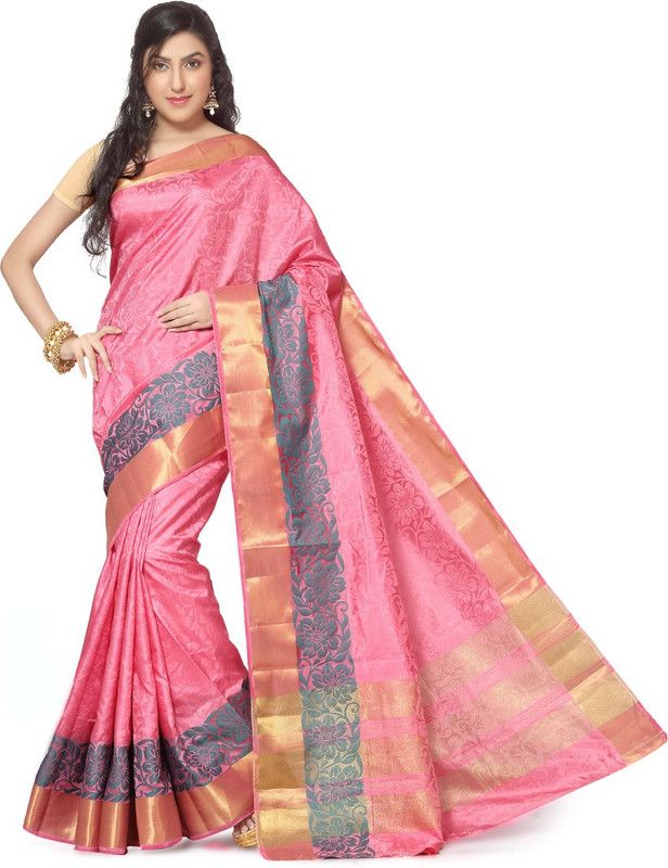 Self Design Kanjivaram Cotton Blend, Art Silk Saree  (Pink)