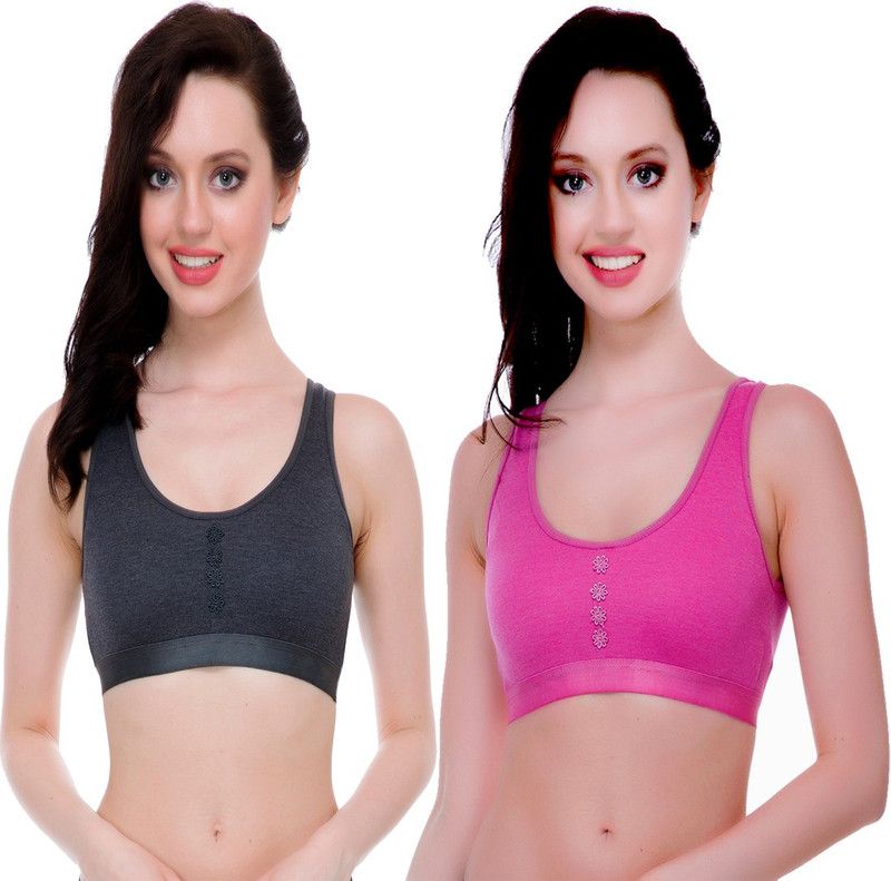 Pack of 2 Women Sports Bra  (Black, Pink)