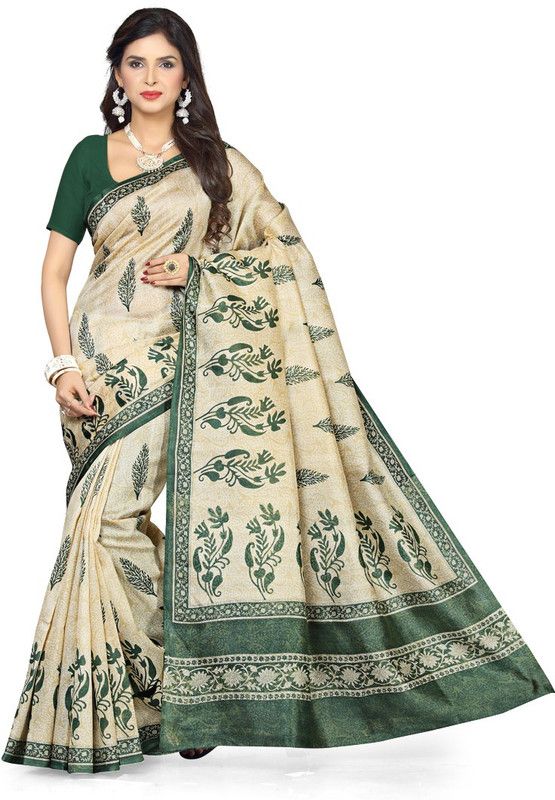 Printed Bhagalpuri Handloom Dupion Silk, Pure Silk Saree  (Green)