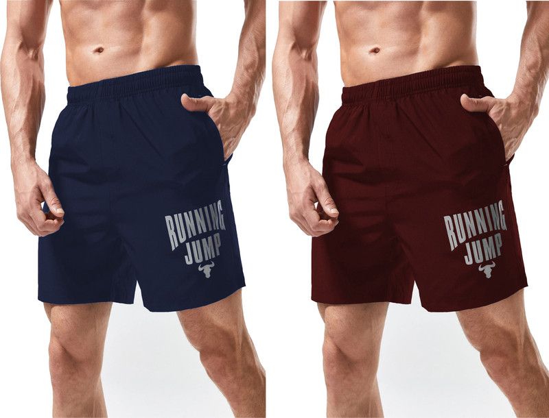 Printed Men Blue, Maroon Gym Shorts