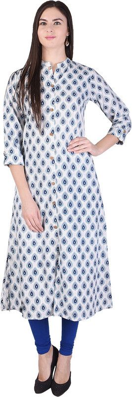 Women Block Print Cotton Blend Straight Kurta  (White)