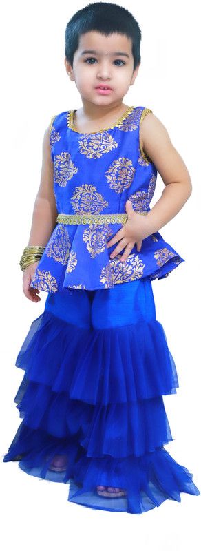 Girls Lehenga Choli Ethnic Wear, Party Wear Self Design Lehenga Choli  (Blue, Pack of 2)