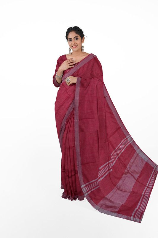 Self Design Daily Wear Cotton Linen Saree  (Pink)