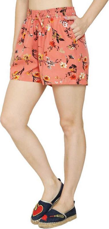 Floral Print Women Orange Regular Shorts
