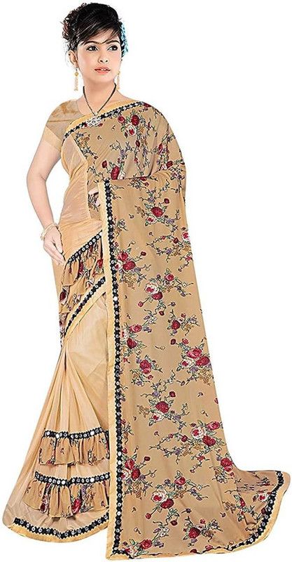 Bollywood Lycra Blend Saree  (Cream)