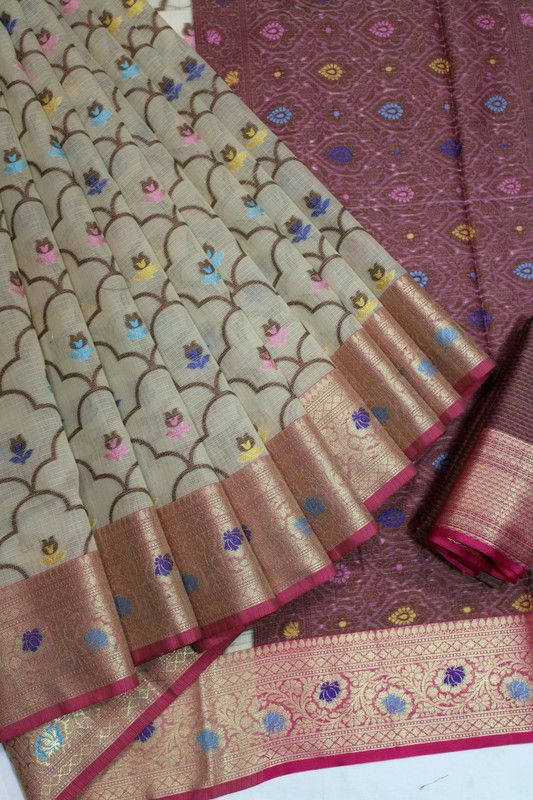 Woven, Checkered Kota Doria Cotton Linen, Cotton Silk Saree  (Multicolor)