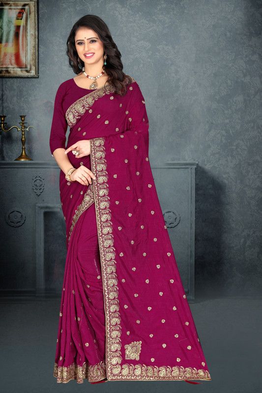 Embroidered, Embellished Bollywood Art Silk, Silk Blend Saree  (Purple)