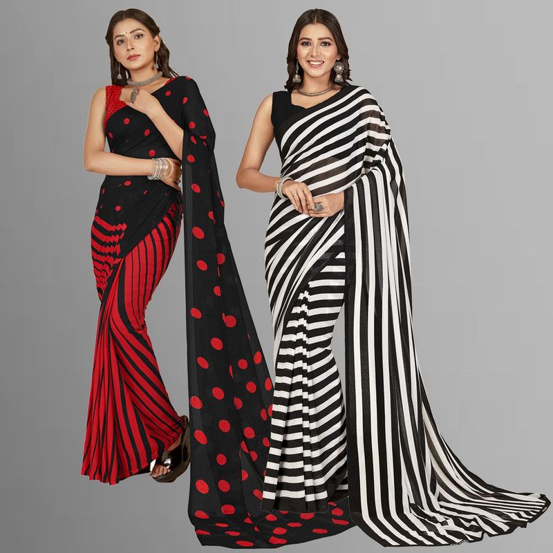Floral Print Daily Wear Georgette Saree  (Pack of 2, Red, Yellow)