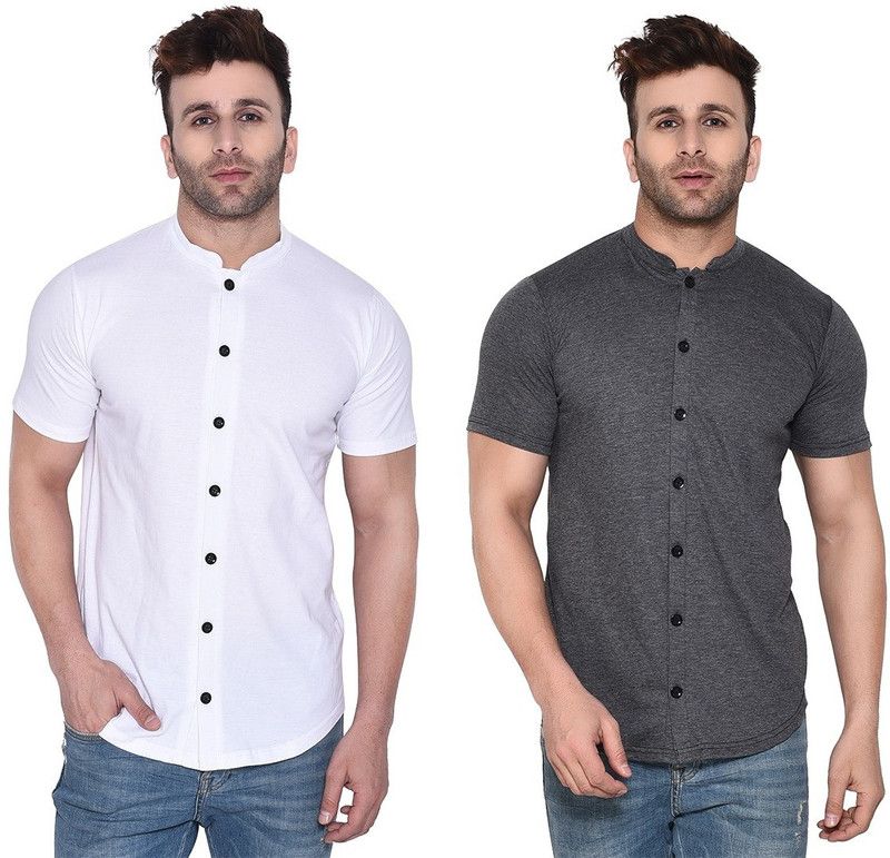 Men Solid Casual White, Grey Shirt  (Pack of 2)