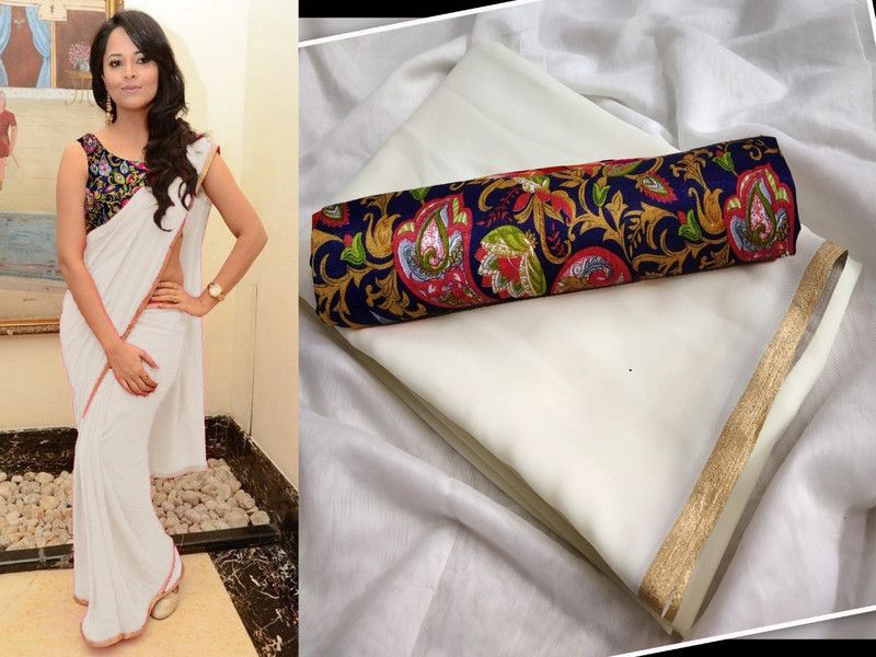 Solid Bollywood Georgette Saree  (White)