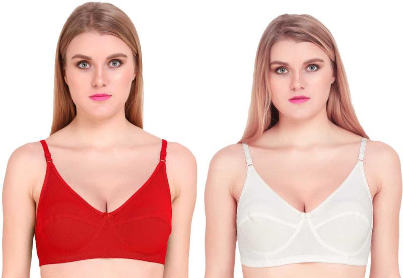 Women Non Padded Bra  (Red, White)