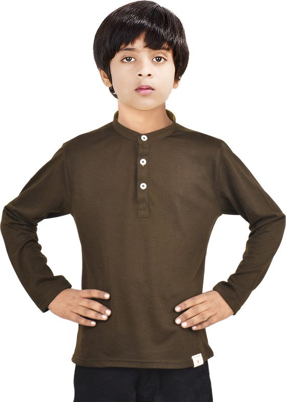 Boys Solid Kurta  (Brown)