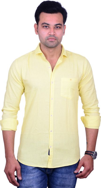 CM_255 Men Slim Fit Solid Slim Collar Casual Shirt