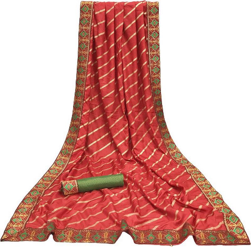 Self Design, Printed, Striped Bollywood Art Silk Saree  (Red)
