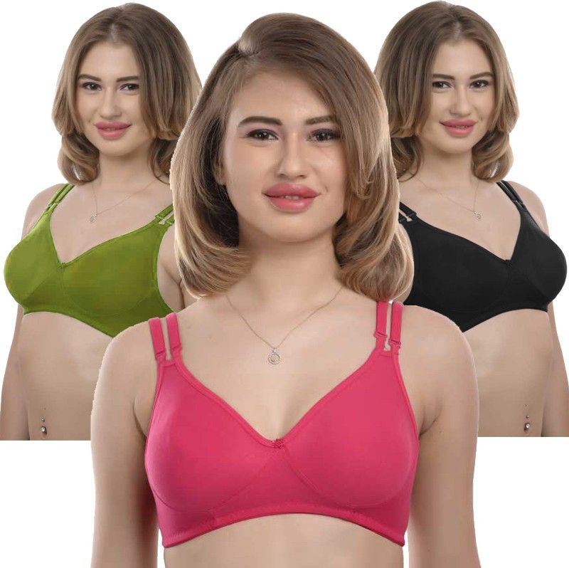 Pack of 3 Women Full Coverage Non Padded Bra  (Red, Green, Black)