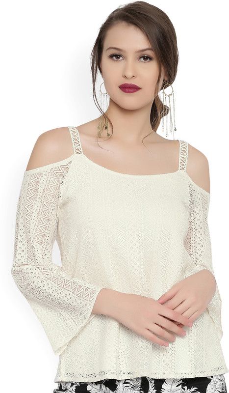Casual Shoulder Straps Lace Women White Top