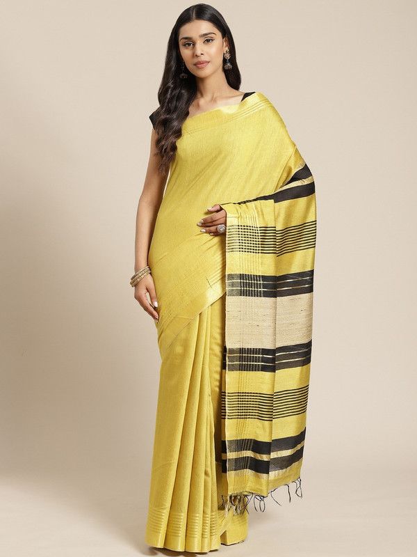 Self Design Handloom Handloom Silk Blend Saree  (Yellow)
