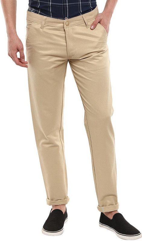 Men Slim Fit Beige Satin Trousers