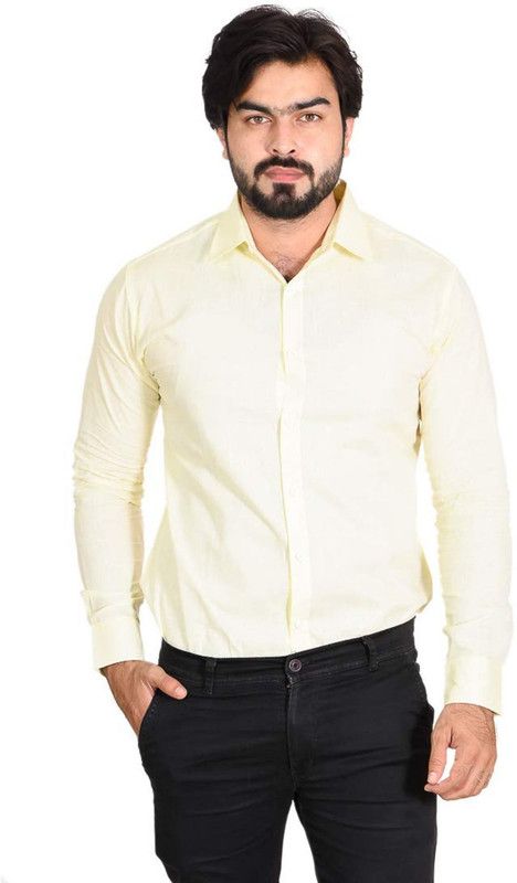 100% COTTON LINEN Men Regular Fit Solid Button Down Collar Formal Shirt