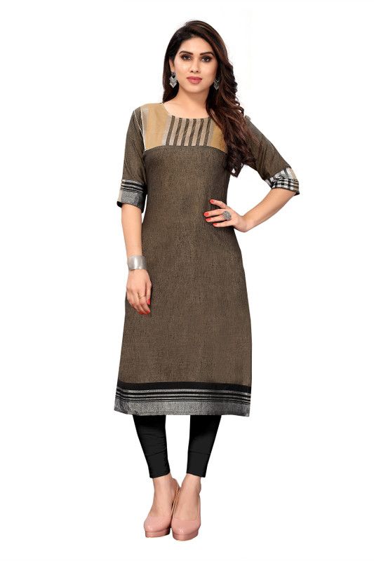 Women Self Design Cotton Silk Straight Kurta  (Black)