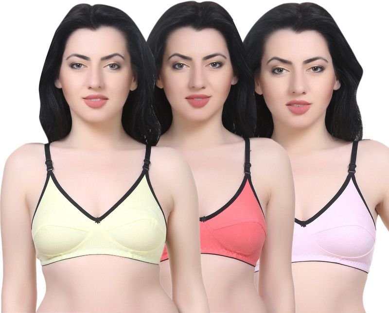 Pack of 3 Women T-Shirt Non Padded Bra  (Pink, Orange, Light Green)