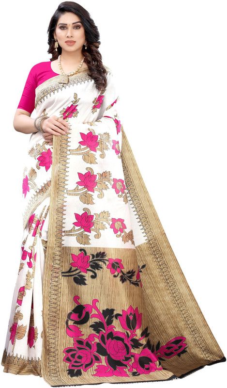 Floral Print Mysore Art Silk Saree  (Pink)