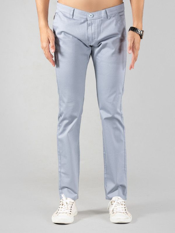 Men Regular Fit Light Blue Pure Cotton Trousers