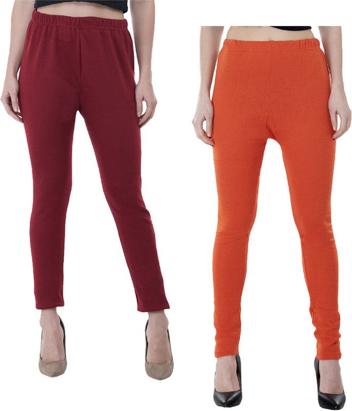 KAVYA Ankle Length Ethnic Wear Legging  (Maroon, Orange, Solid)