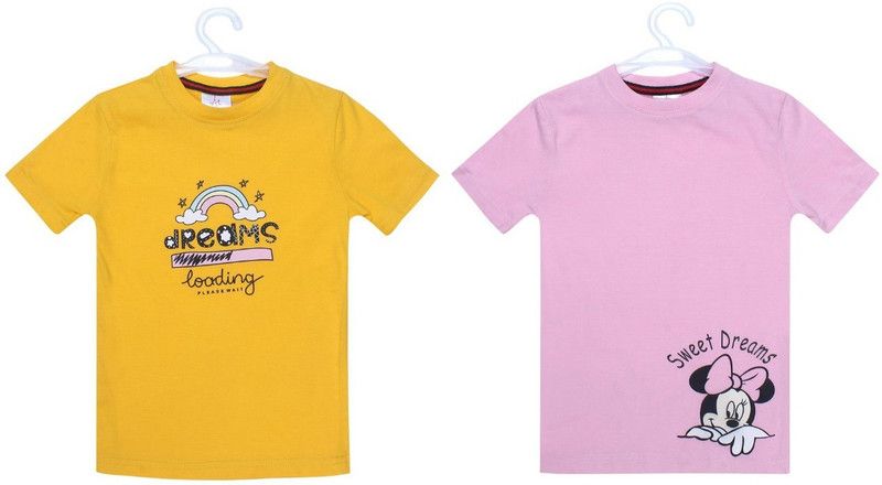 Baby Girls Cartoon/Superhero Cotton Blend T Shirt  (Yellow, Pack of 2)