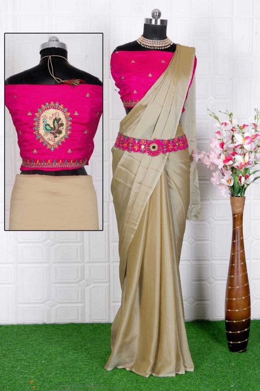 Printed Bollywood Chiffon Saree  (Cream)