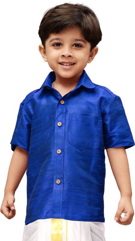 Boys Solid Party Blue Shirt