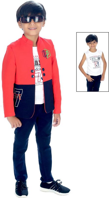 Boys Party(Festive) Jacket Trouser, T-shirt  (Multicolor)