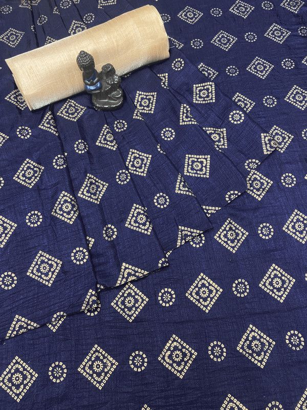 Blocked Printed Fashion Art Silk Saree  (Dark Blue)