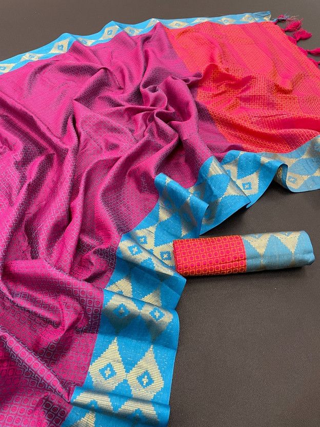 Woven Dharmavaram Jacquard, Cotton Silk Saree  (Pink)