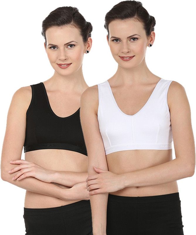 Pack of 2 Women Training/Beginners Non Padded Bra  (White, Black)