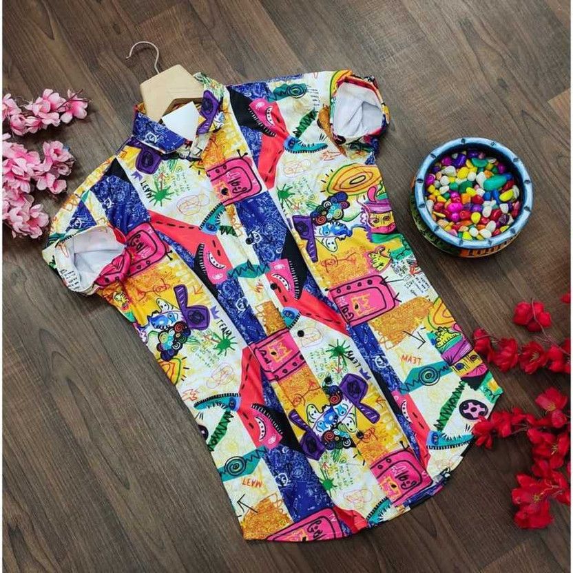 Men Regular Fit Printed, Self Design Ribbed Collar Casual Shirt