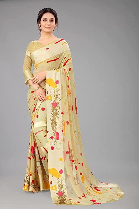 Applique Bollywood Georgette Saree  (Cream)