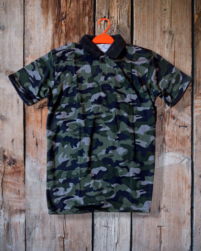 Men Military Camouflage Polo Neck Poly Cotton Multicolor T-Shirt
