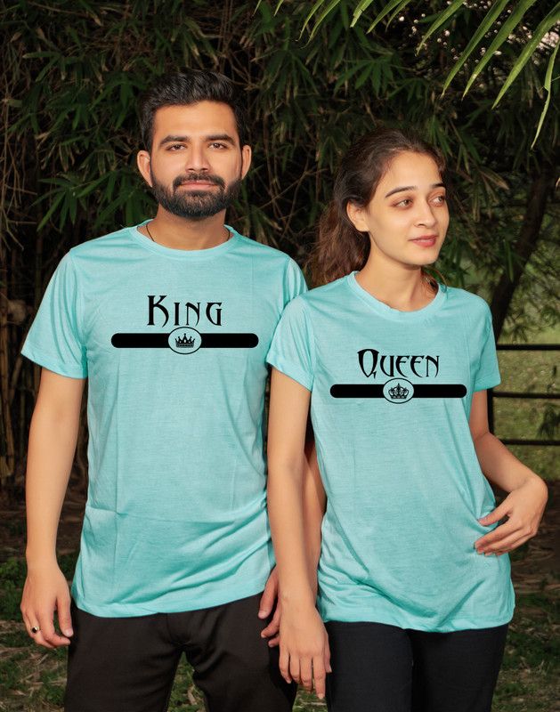 Pack of 2 Couple Printed Round Neck Cotton Blend Light Green T-Shirt