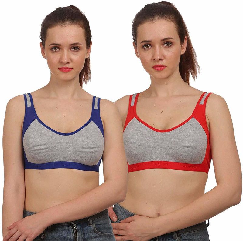 Pack of 2 Women Sports Lightly Padded Bra  (Red, Blue, Grey)
