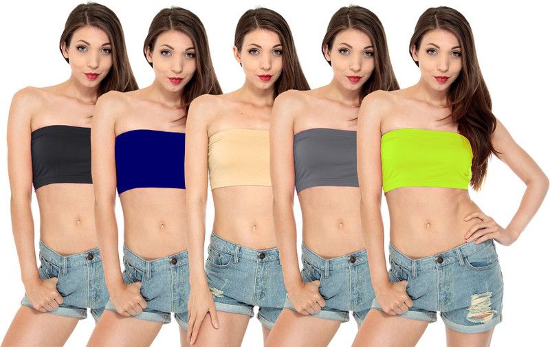 Pack of 5 Women Bandeau/Tube Non Padded Bra  (Blue, Black, Beige, Grey, Light Green)