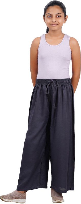 Girls Regular Fit Grey Viscose Rayon Trousers