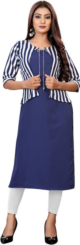 Women Striped Crepe A-line Kurta  (Blue)