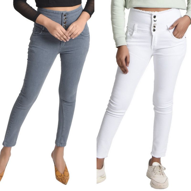 Regular Women Grey, White Jeans  (Pack of 2)