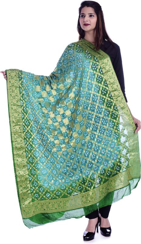 Art Silk Woven Green, Light Blue Women Dupatta