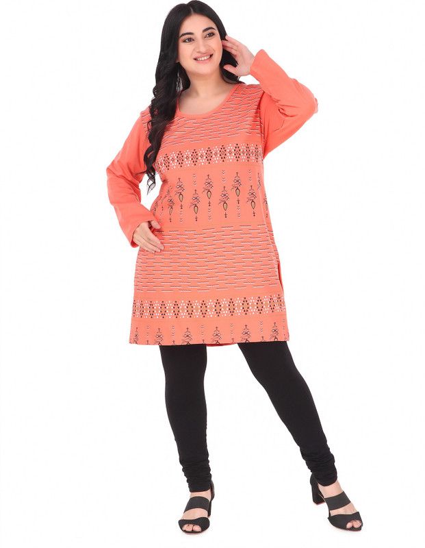 Pack of 2 Women Embroidered Round Neck Cotton Blend Orange T-Shirt